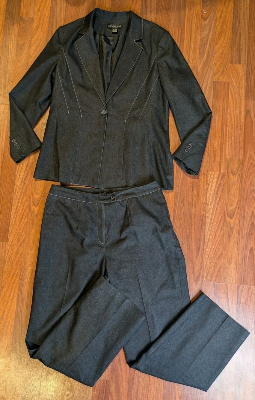 Vintage Y2K Donna Rae New York Womens 16 Pants Suit Made Russia Charcoal Gray